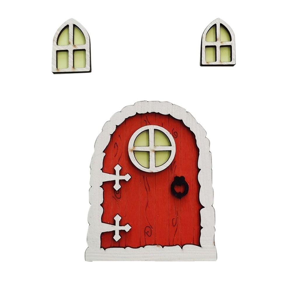 Cute Wooden House Miniatures Cartoon Fairy Door Ornaments Fluorescent Elf Door Decor Gifts