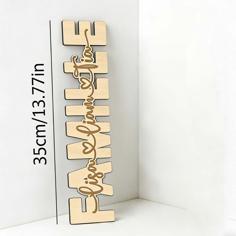 Custom Family Wooden Name Sign Personalized Engraved Multiple Names Heart Script Plaque French Family Wall Decor Housewarming