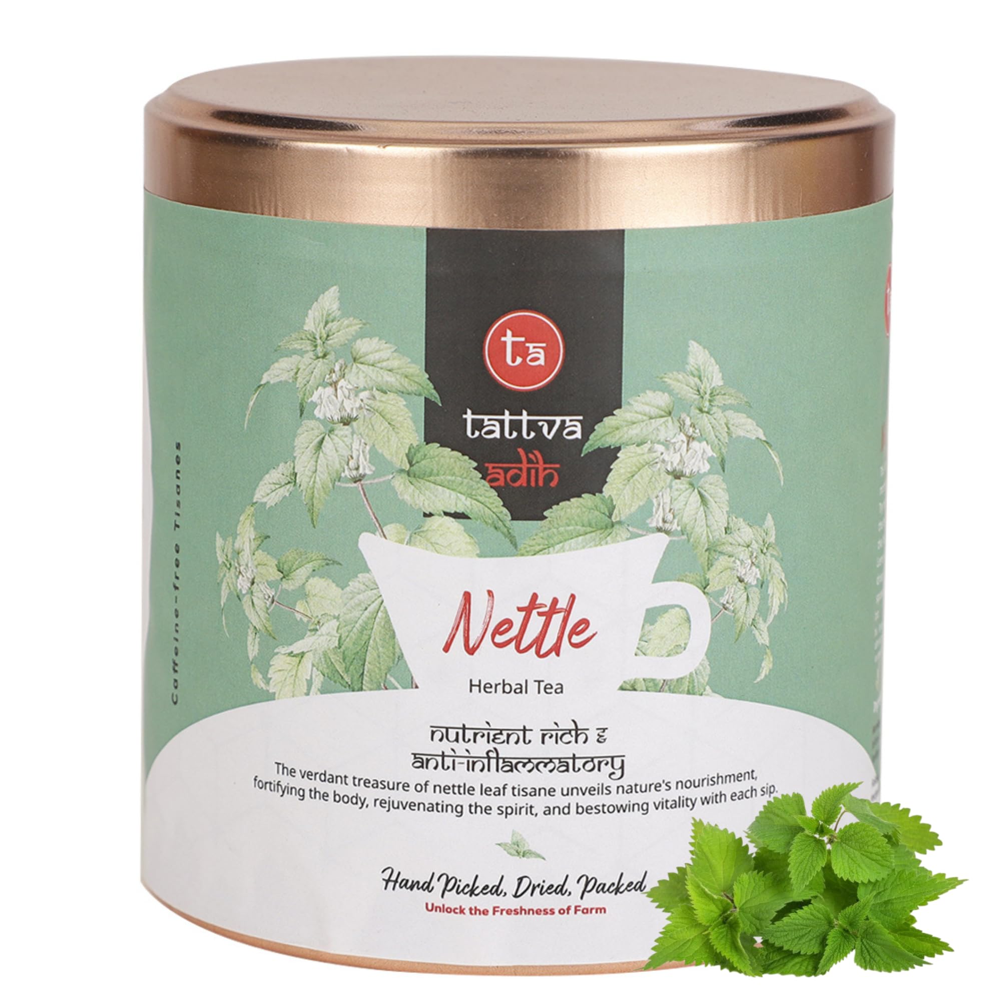 Tattva Adih Himalayan Nettle Leaf Herbal Tea, 50gm Airtight Container, Anti-Inflammatory, Caffeine-Free Dried Loose Leaf, Supports Immunity