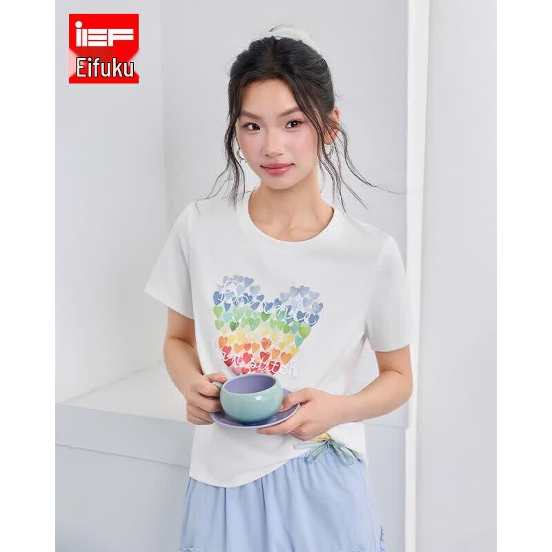 IEF 2026 Summer Heart Print T-Shirt L