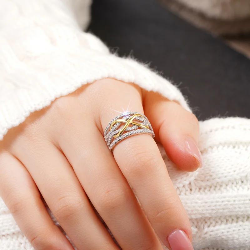 Bagues de luxe en argent sterling 925 au design infini pour femmes, accessoire de doigt élégant en zircon cubique éblouissant, bijoux de fête de mariage