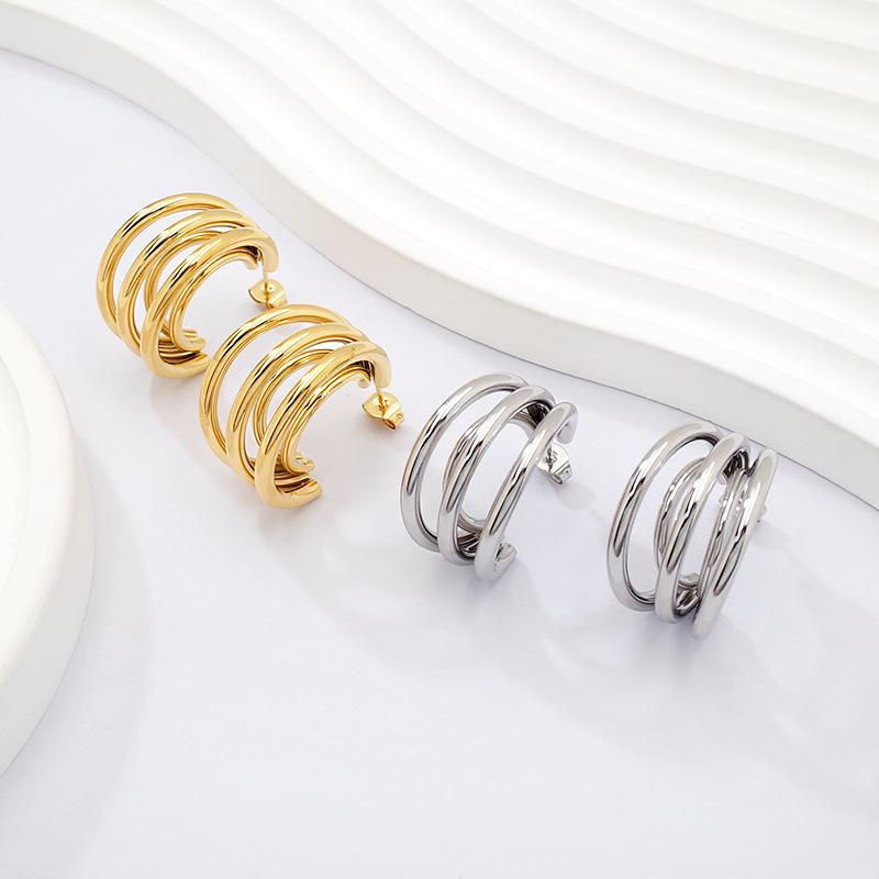 Stylish Gold-Plated Geometric Titanium Steel Earrings - Luxurious & Versatile Hoops