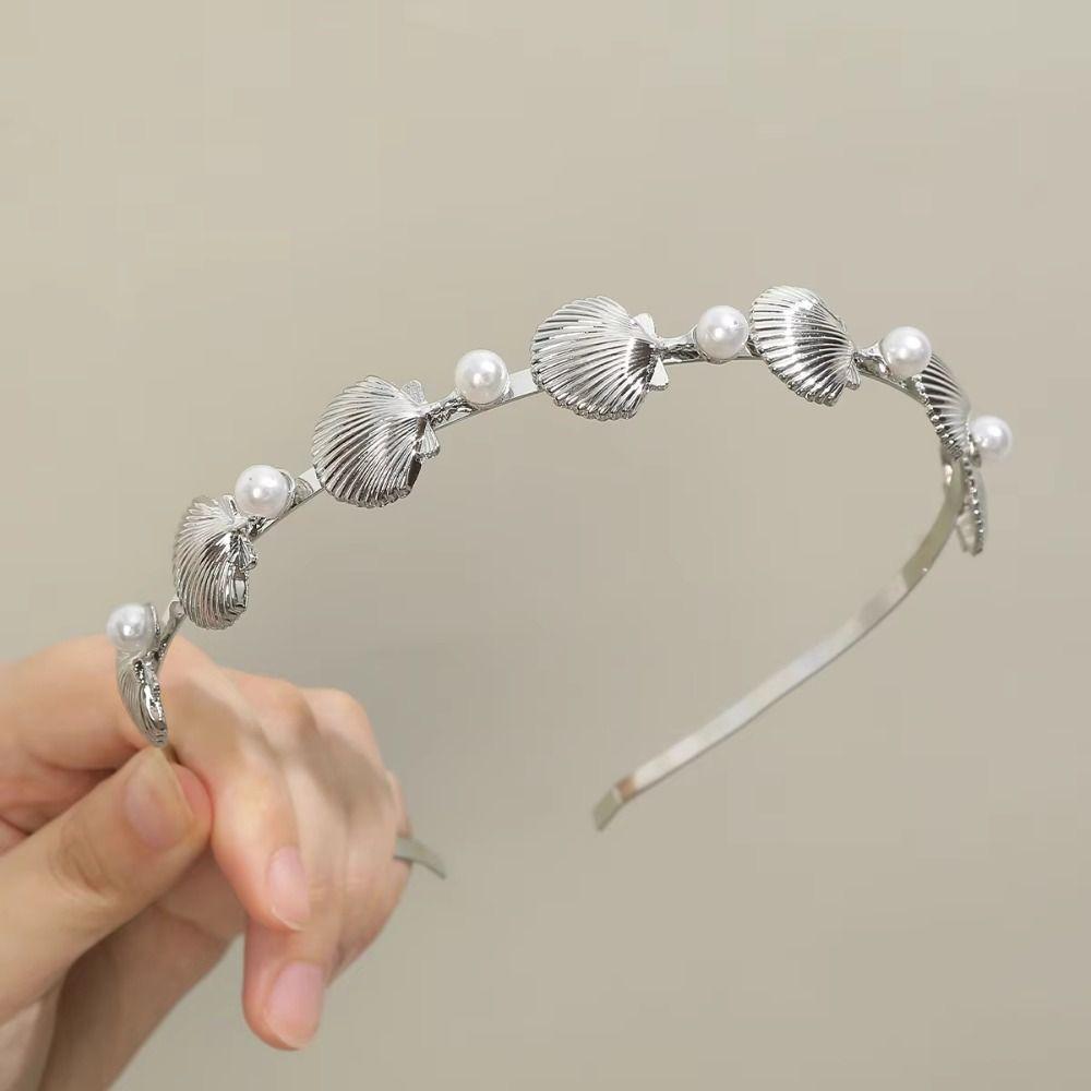 Gold Color Starfish Shell Headband Silver Pearl Hair Hoop Fashion Crown Tiaras Women