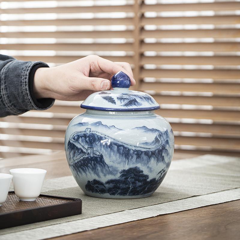 Ceramic Tea Jar Tea Sealed Storage Jar Blue and White Porcelain Retro Home Teaware Warehouse Travel Jars Tea Sugar Coffee Boxes