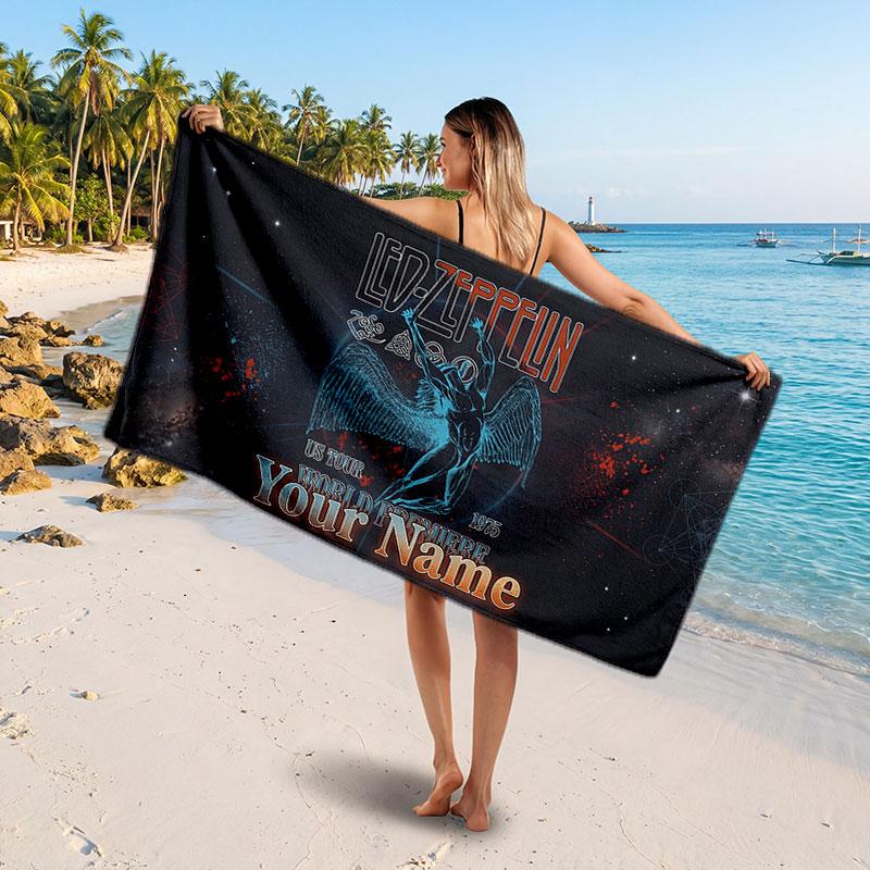 Led Zeppelin Customized Name Text Beach Towel, Soft Absorbent Towel Beach Pool Travel Personal Gift