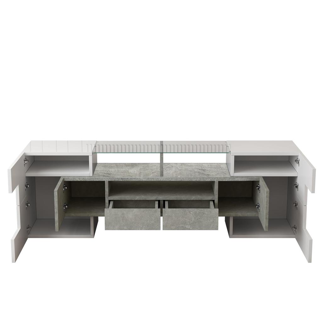 TV Cabinet, High-gloss Lowboard with Multi-colored LED Lighting, 6 Doors, 2 Drawers