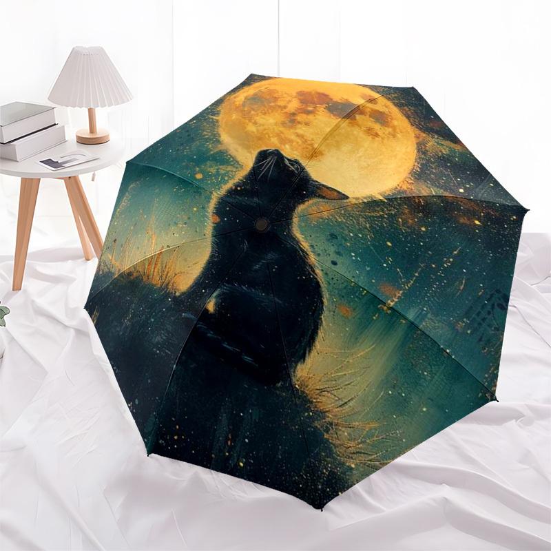 

1pc Moonlit Cat Outdoor Umbrella - Automatic Opening/Closing, Portable 3-Fold Design with 8-Bone Iron Frame, Perfect Gift for Fans and Travelers.L031