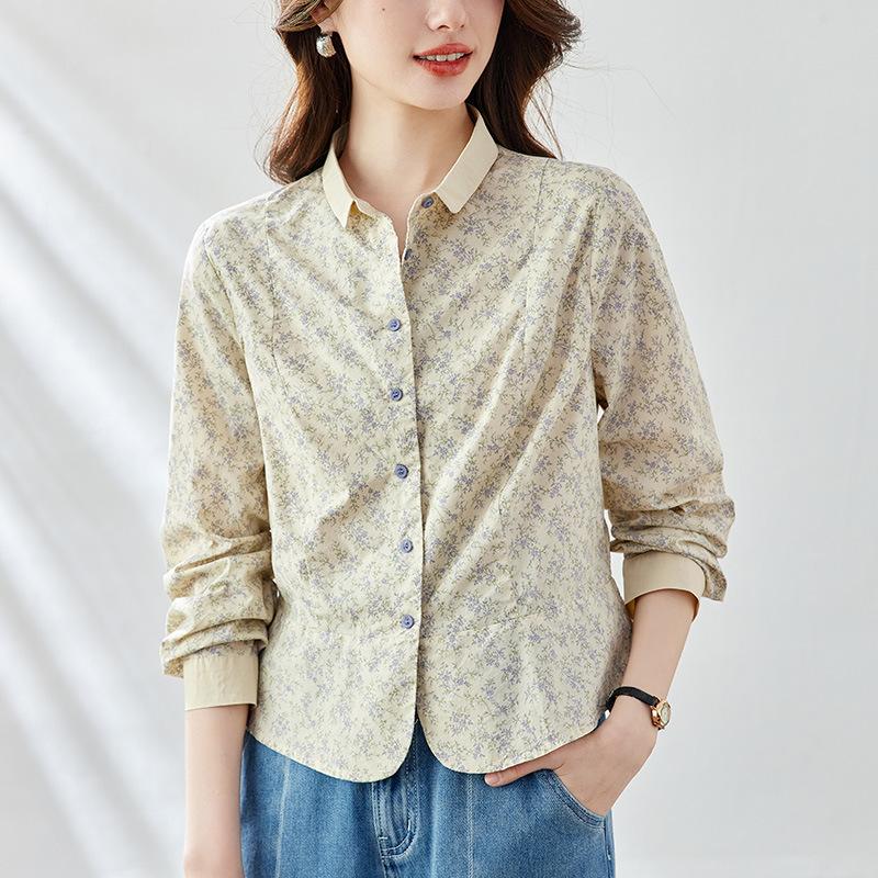 

Цветочная рубашка для женщин с длинным рукавом, весенняя одежда, новый принт, короткий топ, рубашка с маленьким дизайном XXL жёлтый