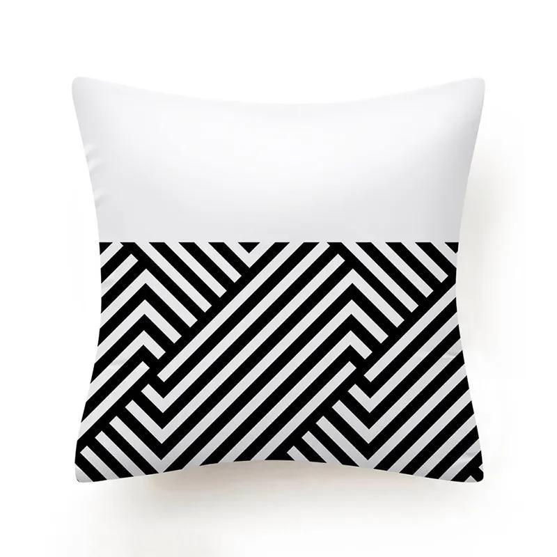 Black White Geometric Pattern Cushion Cover Polyester Sofa  Upholstery Pillowcase Home Decor