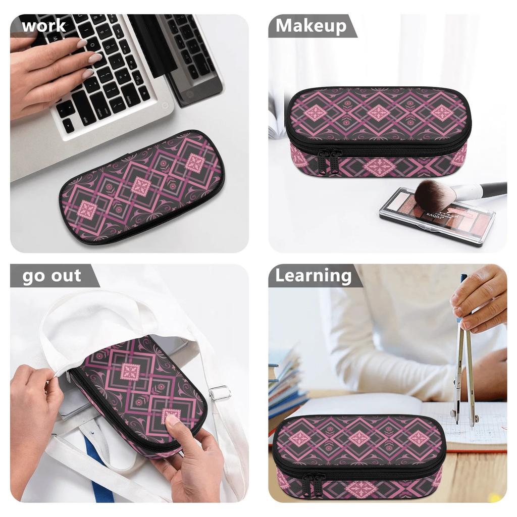 Pencil Case Smooth Zipper Multi Compartment 300D Polyester with Main Pocket Mesh Layer and Removable Pen Divider for Students
