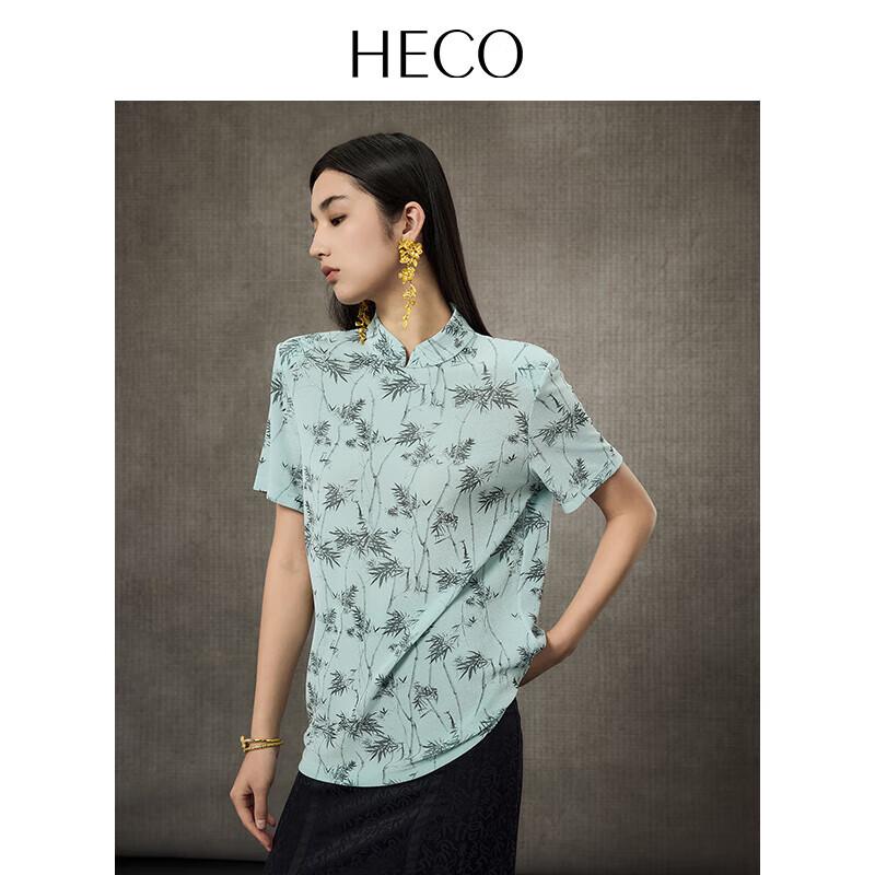 HECO 2025 New Chinese Style Acetate Teardrop Collar Short Sleeve T-shirt