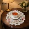 Kitchen Table Accessory Embroidered Flower Placemat, Round Floral Coaster Heat Resistant Durable Fabric Placemat Protector Mat for Dining Cup