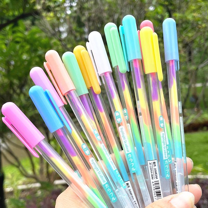Korean Pastel Gradient Crayons Set - 6 Fluorescent Watercolor Pencils for DIY Cards & Children's Crafts