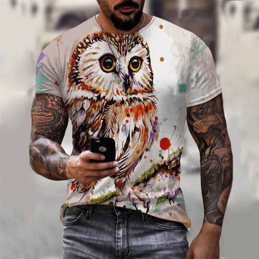 T-shirt Men's 3D Printed Bird Animal Ink Painting Pattern Summer Men And Women Fashion Casual Oversized Crew Neck T-shirt Top