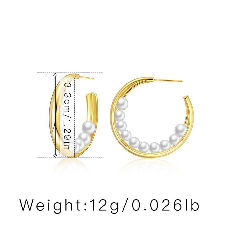 Elegant 18k Gold Plated C Shaped Round Pearl Earrings Fashion Jewelry For Women