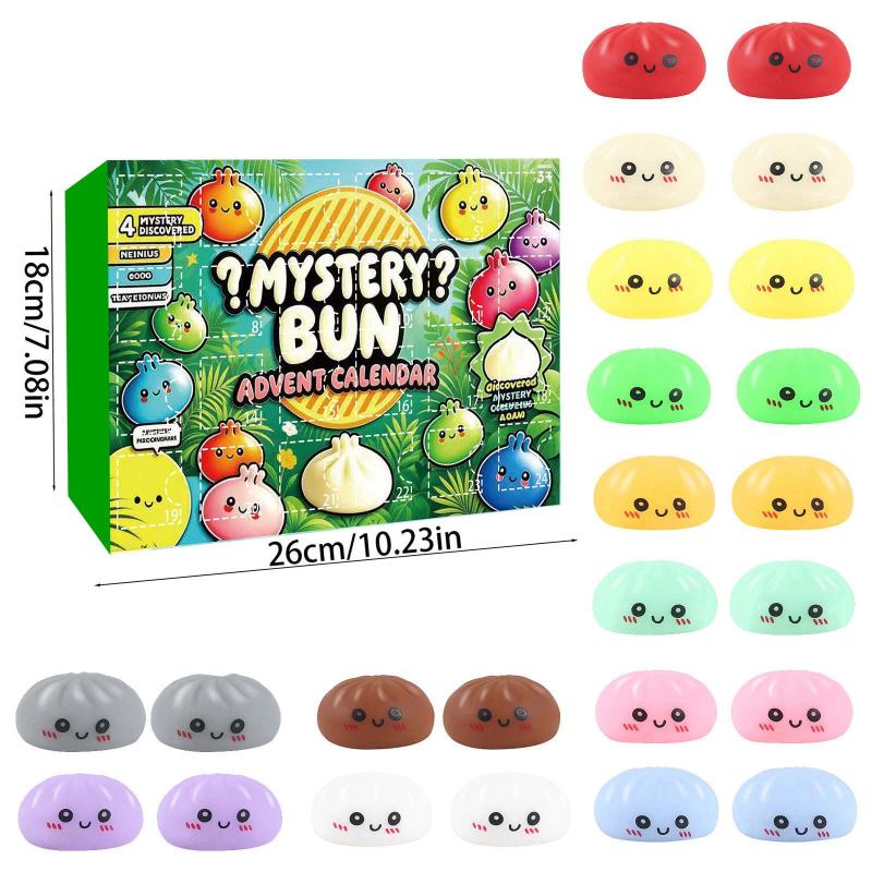 Slow Rebound Dumpling Advent Calendar 24Pcs Soft Squeeze Toys Mystery Anxiety Relief Set for Kids Home Play Office Relax