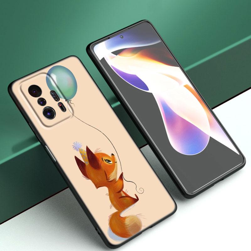 Cute Cartoon Fox Phone Case For Xiaomi Mi A2 8 9 SE Note 10 10T 11 12 Lite 9T 11T 12S 12T Pro A3 6X 12X Soft TPU Black Cover