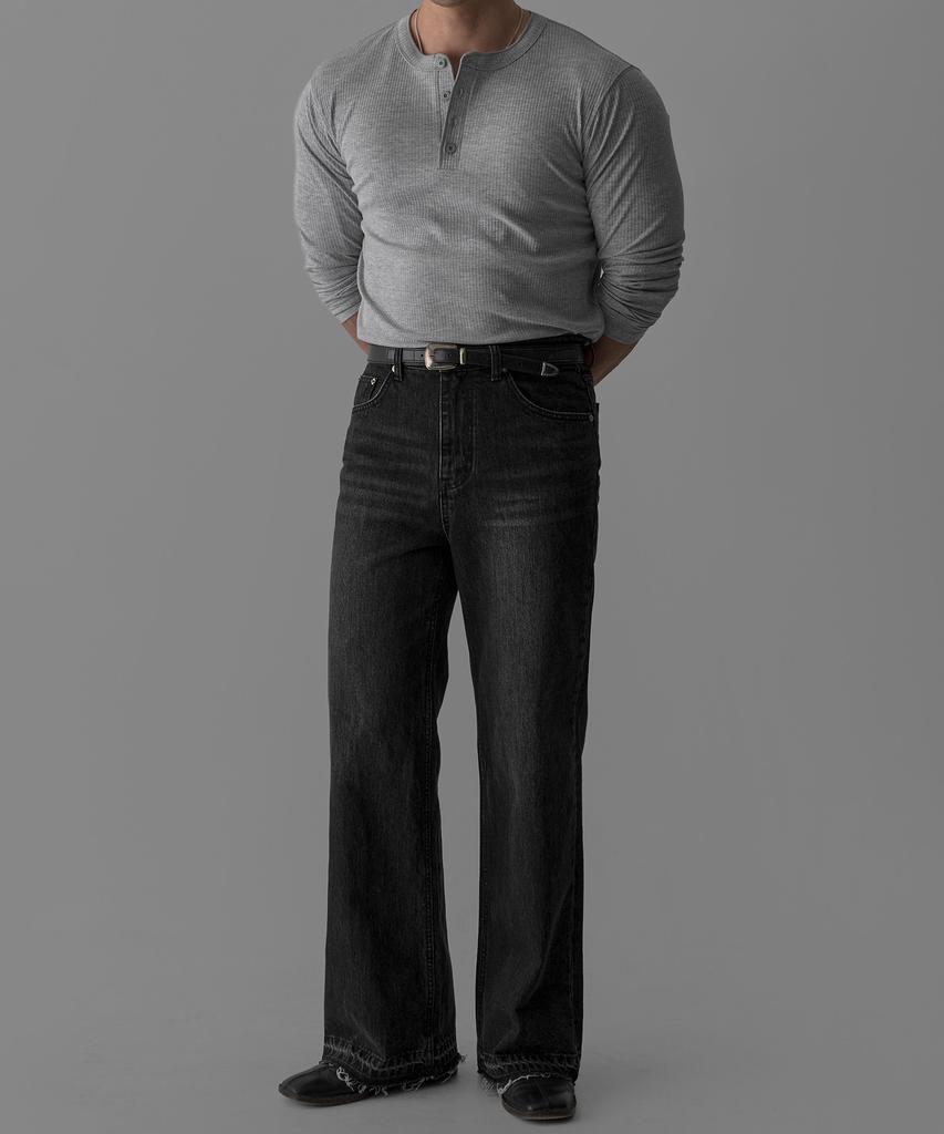 Baulopeulodeogteu Soft Ribbed Muscle Henley Neck Knit Tee [Gray]