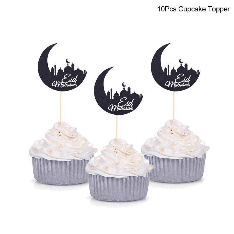 Golden Acrylic Eid Mubarak Cake Toppers Castle Moon CupCake Topper for Ramadan Mubarak Islamic Festival Party Cake Decorations