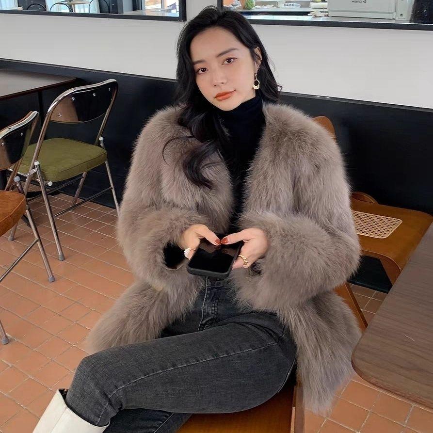Winter new imitation fur coat women's imitation fox hair fashion temperament warm long hair top trendy cotton