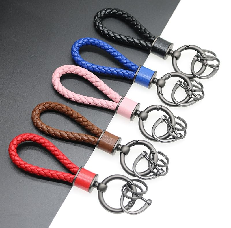 Rockyu Keychain, Men's, Women's, Braided Leather, Car Key Ring, Simple, Stylish, Lightweight, Durable, Gift,
