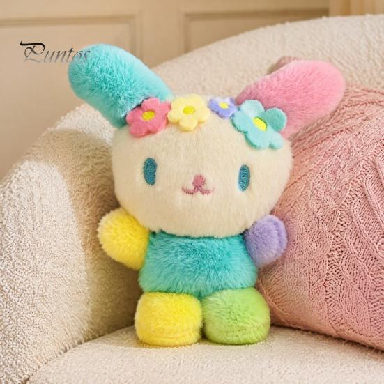 Healing Style Key Ornament Cute Fluffy Rabbit Keychain, Plush Card Holder Pendant with Gift for Students Flower Embroidery, Kawaii Bag Charm