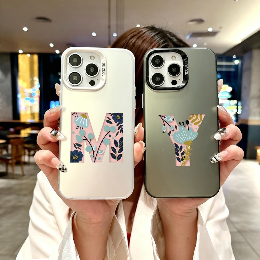 Phone Case For iPhone 17 16E 16 11 15 14 Pro MAX 12 13 MINI 7 8 Plus XR SE Silver IMD Cover Art Initial Letter M To Y Flowers