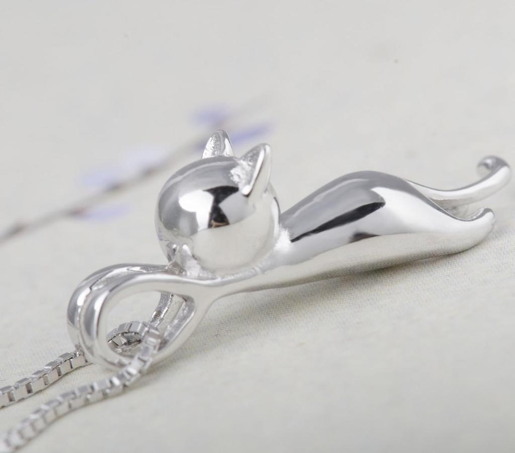 Collane placcate argento per donna Gioielli a forma di gatto per donna Accessori a forma di gatto per donna Regali per amanti dei gatti Regali di compleanno carini per donna