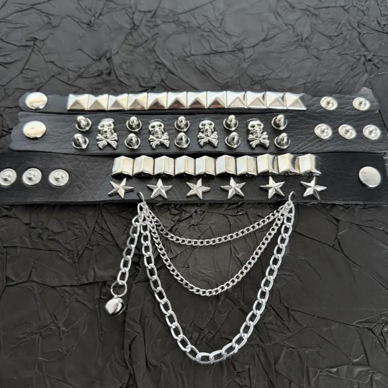 3pcs /1pcsMen'S Punk Rock Studded Bracelet Set, PU Leather Bracelet, There May Be Slight Color Differences, Please Refer