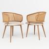 2 Dining Chairs with Rattan Backrest, Seat Cushion PU Leather, Breathable, Modern and Simple Style, Suitable for Restaurants, Living Rooms and Cafés