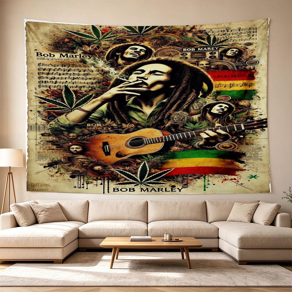 Bob Marley Reggae Tribute Freedom Polyester Wall Hanging Tapestry, Aesthetic Home Decor for Bedroom Dorm Photo Backdrop