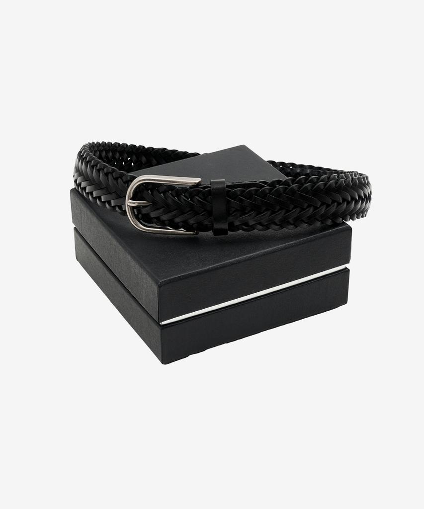 MINAV Weaving Real Leather Belt [Black]