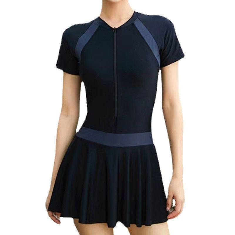 Summer Pool Dress With Collared Splicing Pattern For Beach Vacation And Yoga Practice