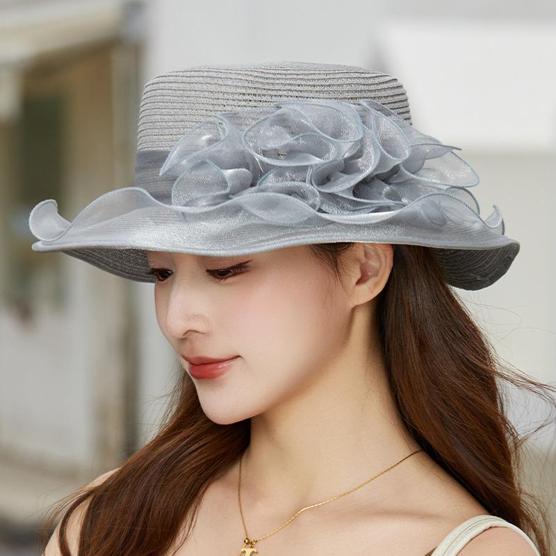 Spring and Summer New Organza Big Brim Hat Cool Hat Sun Hat Sun Hat Fashion Foreign Style Top Hat Straw Hat