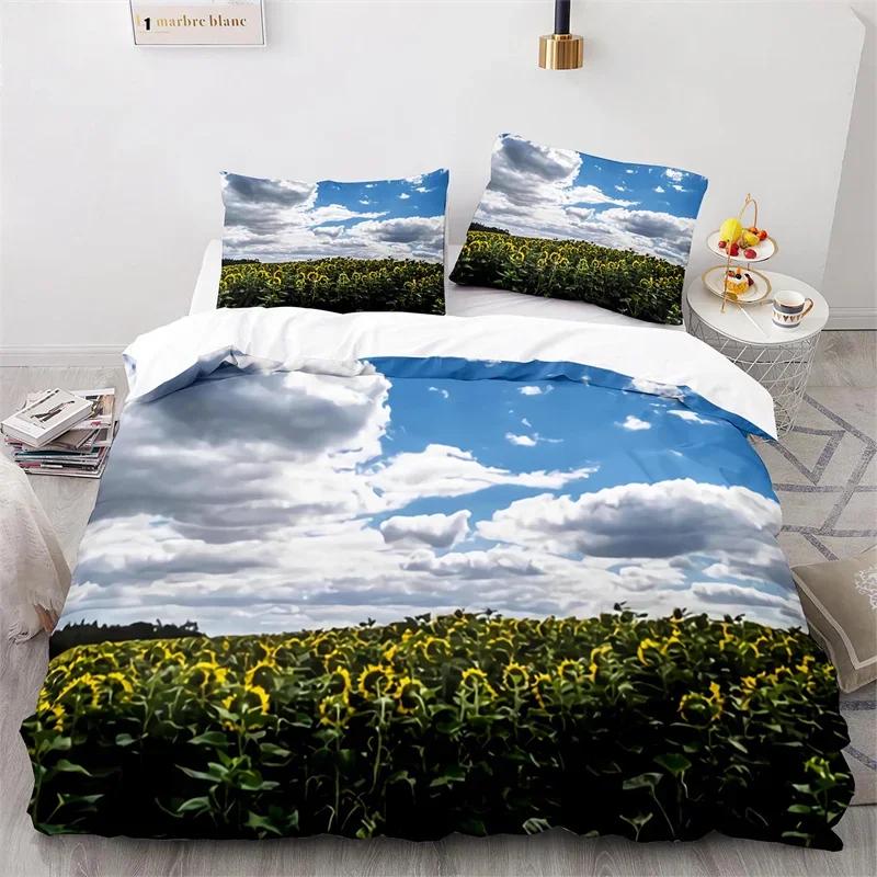 Sunflower Duvet Cover Botanical Floral Leaves Comforter Cover Twin King Size For Girl Women Microfiber Yellow Flower Bedding Set