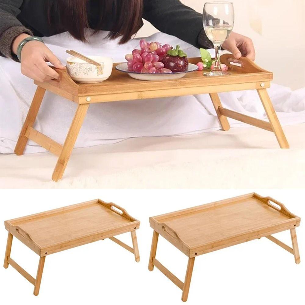 Folding Table Bamboo Bed Desk New Breakfast Dessert Tray Bedroom