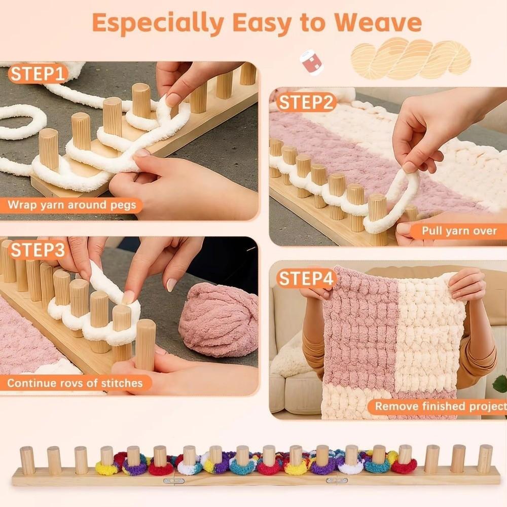 Adjustable Size Blanket Knitting Loom Portable Multifunctional Chunky Yarn Knitting Tool Heavy Duty Looms Hand Weaving Kit