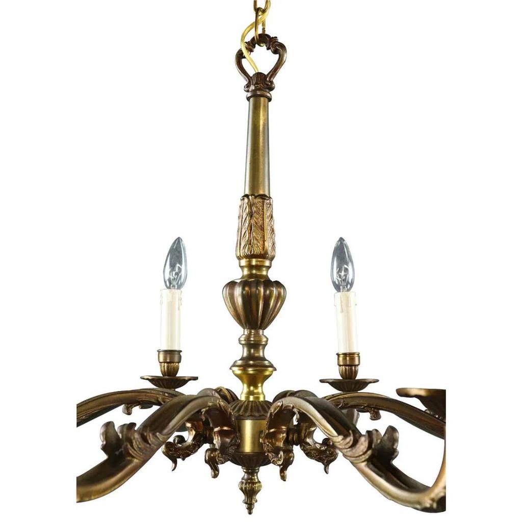 Vintage 1950s Rococo Chandelier 8 Light Antique Brass Copper Ceiling Light Fixture Luxury Home Decor