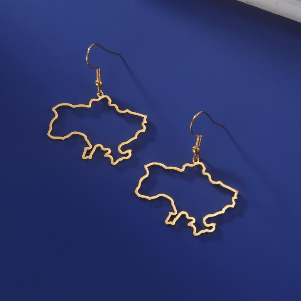 LIKGREAT Ukraine Map Dangle Earrings Fashion Hollow Ukraine Drop Earrings Ethnic Patriotic Exaggerate Earrings for Women Gifts