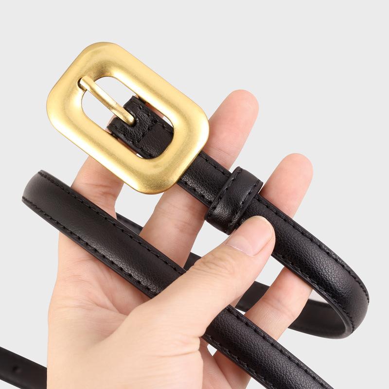 Luxury leather belt - women s genuine smooth pin buckle, premium split cowhide slim dress belt 100cm чёрный