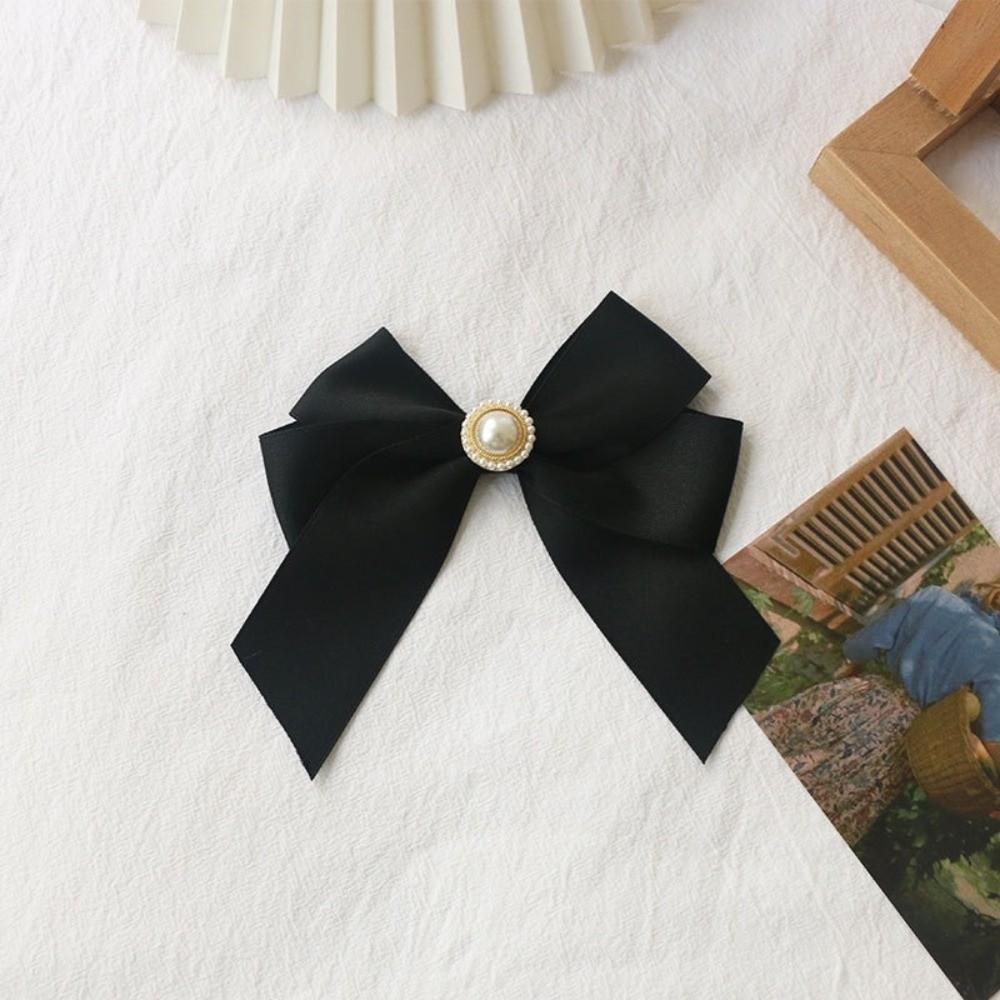 Black Satin Bowknot Brooches Pearl Badge Pin Elegant Clothes Accessories For Funerals and Mourning