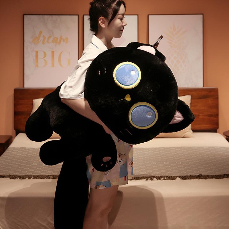Kawaii Big Size Black Cat Plush Pillow Toys Cartoon Animal Dolls Lovely Kitten Keychain Pendant Toy For Children Kids Birthday