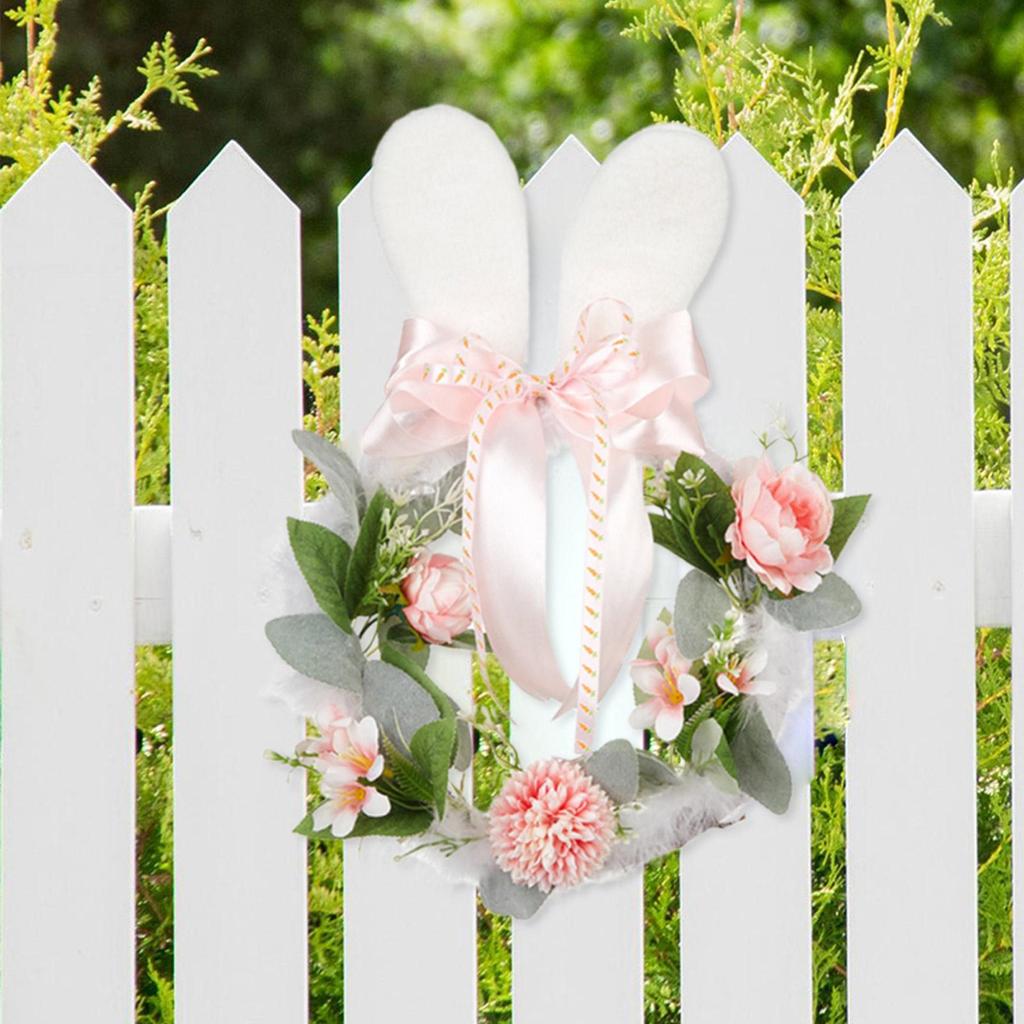 Easter Wreaths For Front Door Cute Easter Weatherproof Artificial Bunny Ear Wreath Outdoor Decorations For Bedroom Party