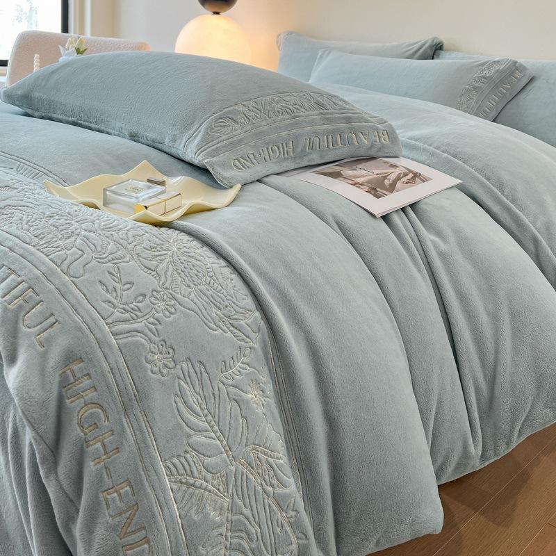 Thickened Milk Fleece Bed Four-Piece Light Luxury High-End Coral Baby Fleece Quilt Cover Bed Sheet Mattress Bedding