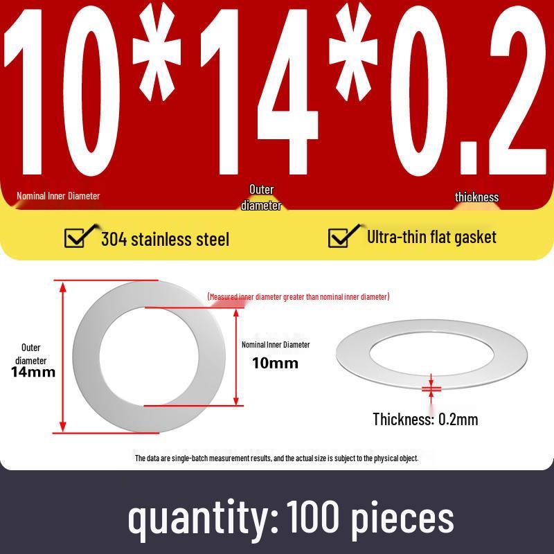 Plochá podložka z nerezové oceli 304 pro nastavení vůle hřídele (0,1/0,2/0,3 mm)