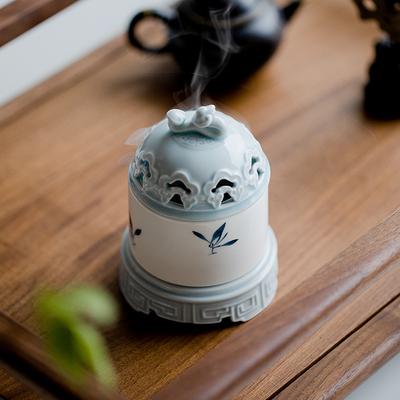 Hand Painted Butterfly Orchid Ceramic Incense Burner Aromatherapy Burner Home Living Room Retro Pan Incense Sandalwood Burner