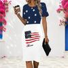 Women Plus Size Brown Green Printed Round Neck Short Sleeve Fitted Dress