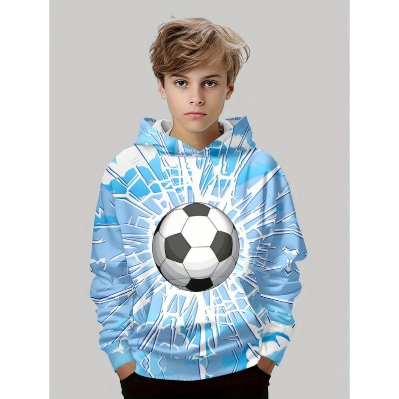 Boys' 3D Soccer Ball Harajuku Print Hoodie Casual Polyester Long Sleeve Fashion Sports Pullover Active Sweatshirt for Running