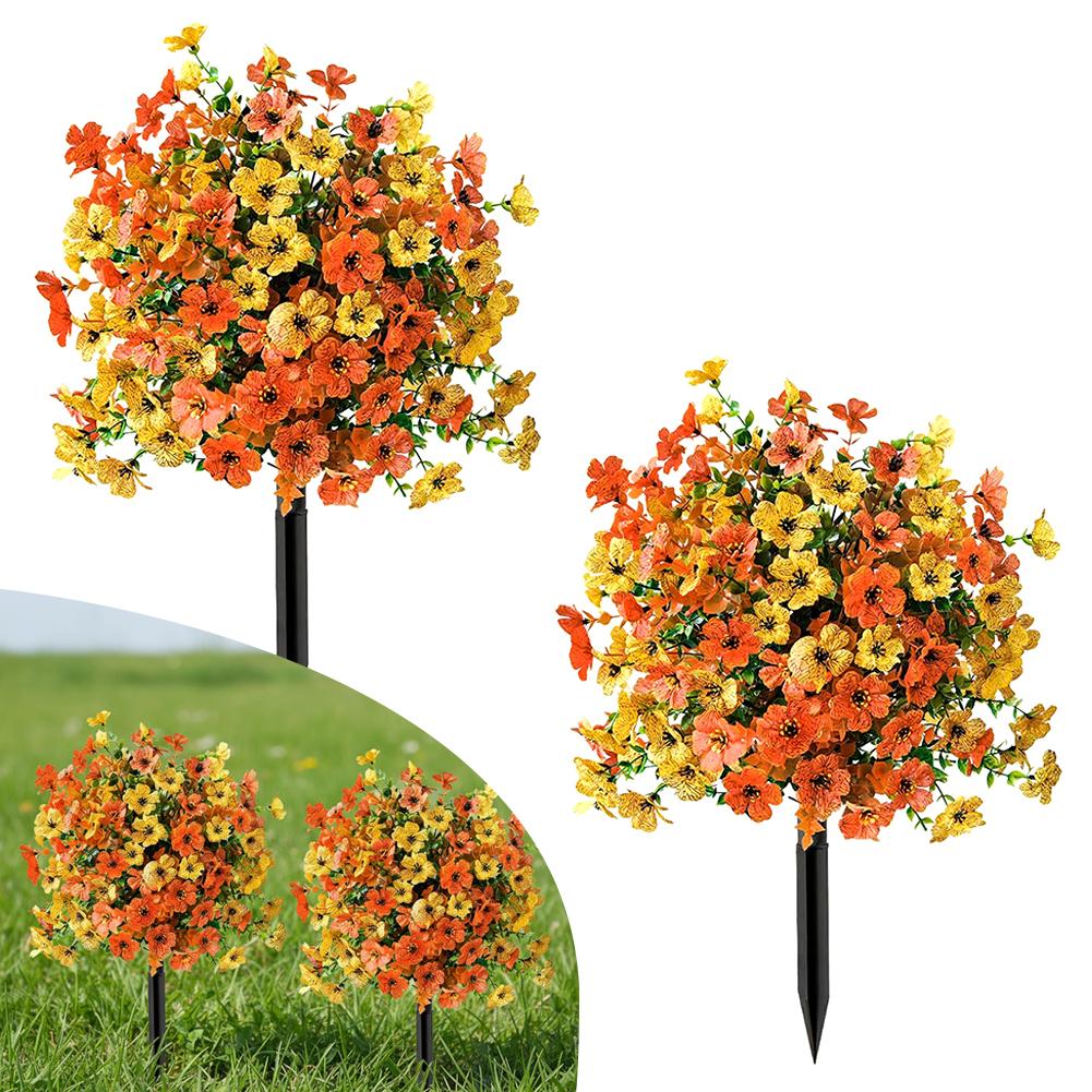 2pc Artificial Ball-Shaped Multicolor Flower Bush with Ground Stake for Garden Patio Flower Bed Yard Outdoor Party Decor