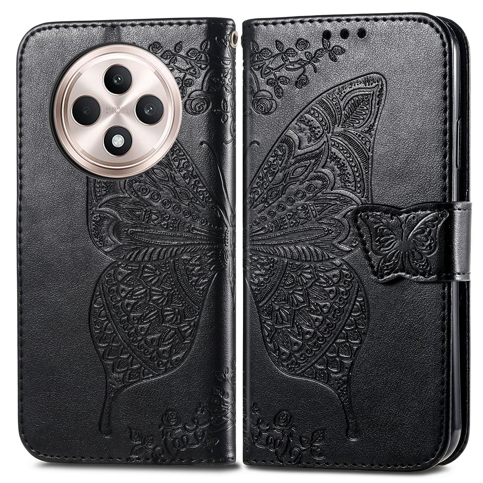 

For Oppo Reno12 F 5G Case PU Leather Wallet Phone Cover Butterfly Pattern Black
